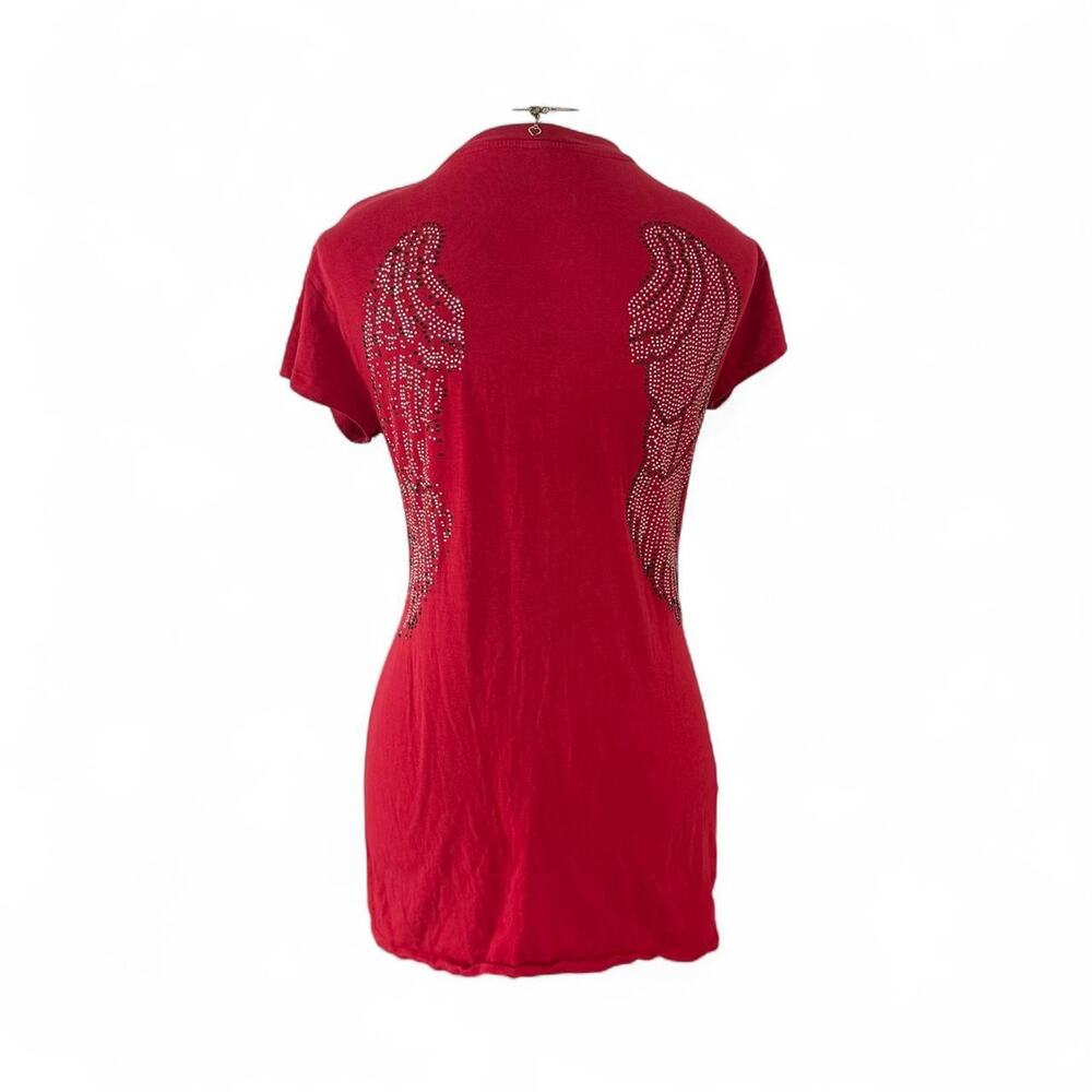 Grunge Mcbling Angel wing Red Short Sleeve Top full length Sweet girl size 3XL